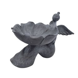 Engel sidder med blomster fuglebad antik gr i stor og lille strrelse